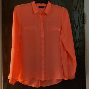 Apartment 9 Deep Coral / Peach Sheer Blouse, XL